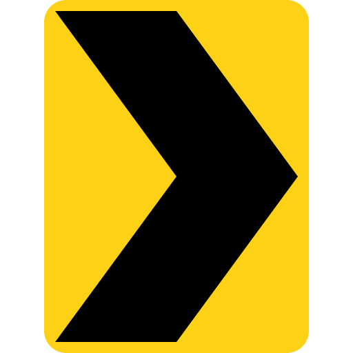 A tall yellow rectangle with one large black chevron that points right.