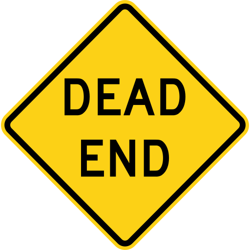 A yellow diamond sign with a black border that reads DEAD END in black letters.