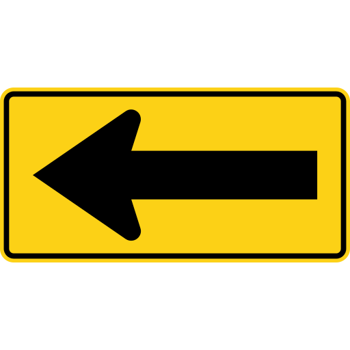 Wide yellow rectangle sign with a black border and one large black arrow that points left.